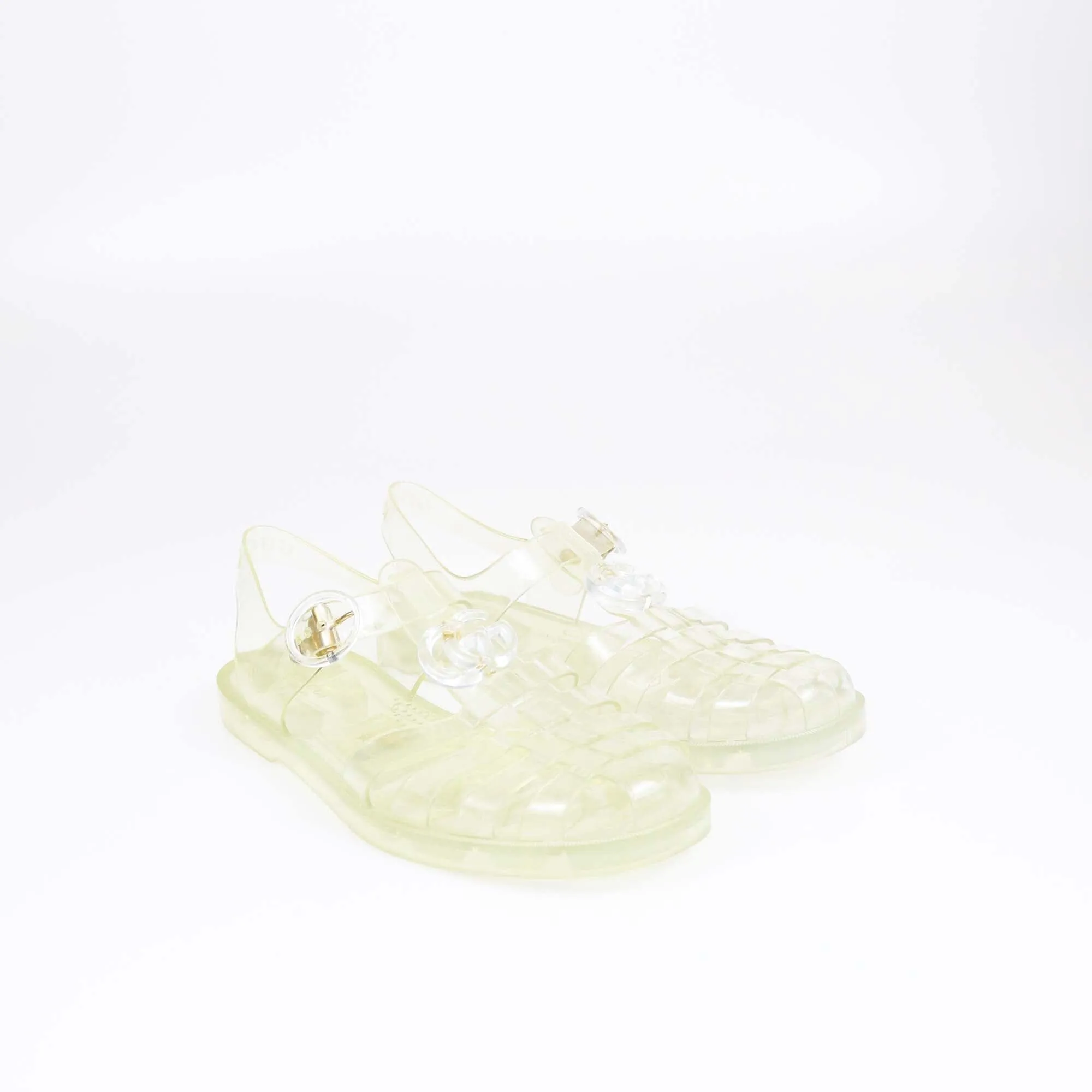 Gucci Green Clear Double G Jelly Fisherman Flat Sandals