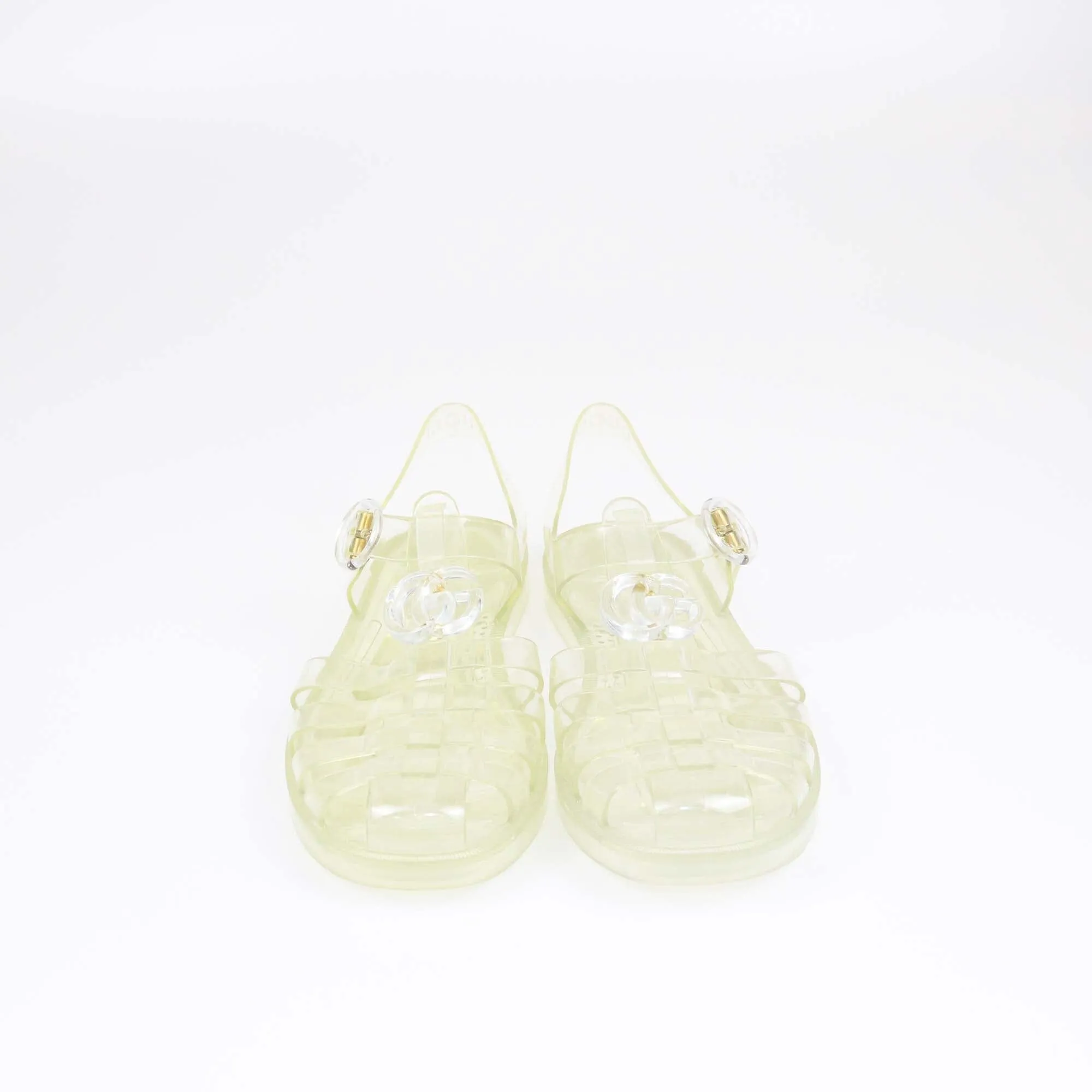 Gucci Green Clear Double G Jelly Fisherman Flat Sandals