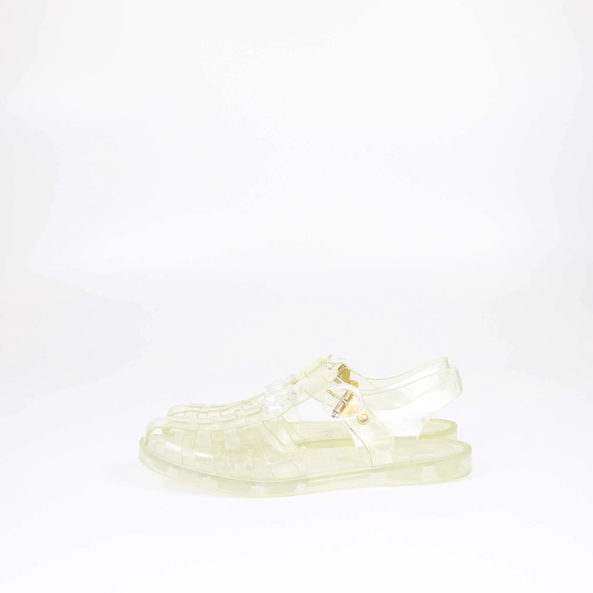Gucci Green Clear Double G Jelly Fisherman Flat Sandals