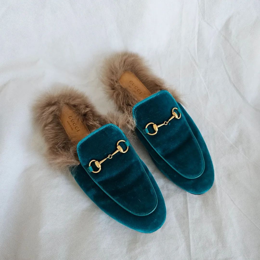 Gucci velvet fur lined princetowns, 39