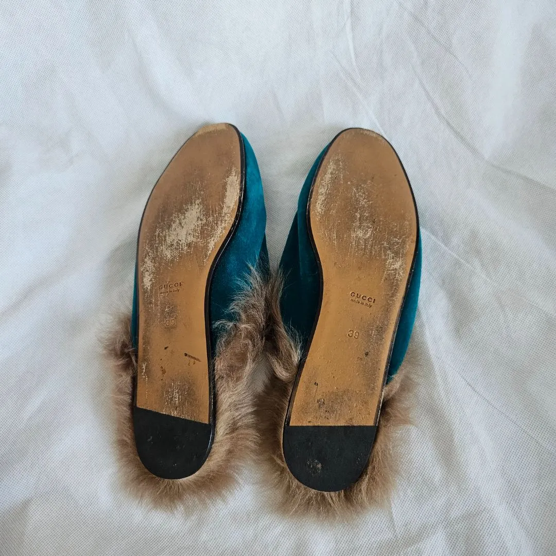 Gucci velvet fur lined princetowns, 39
