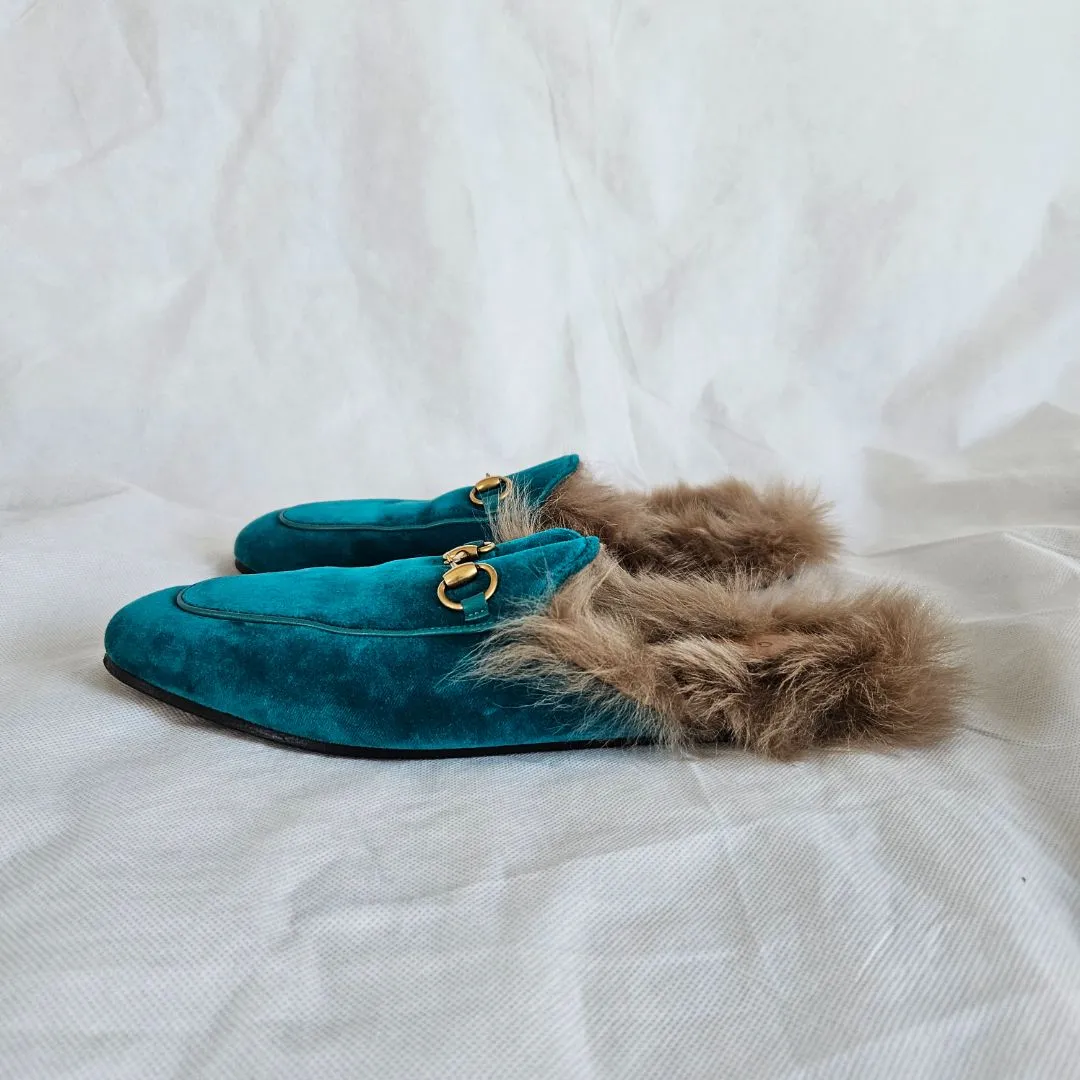 Gucci velvet fur lined princetowns, 39