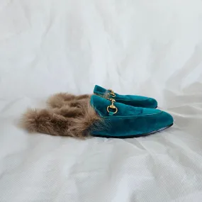 Gucci velvet fur lined princetowns, 39