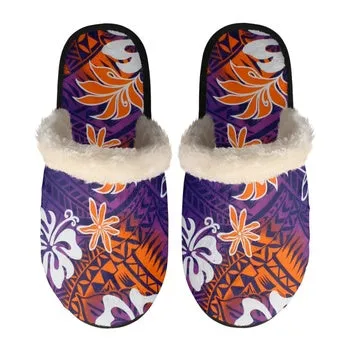 Hawaiian Flower Print on Demand Artwork Women's Fur Lined House Slippers