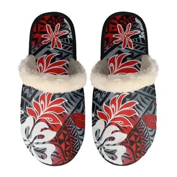 Hawaiian Flower Print on Demand Artwork Women's Fur Lined House Slippers