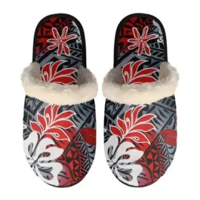 Hawaiian Flower Print on Demand Artwork Women's Fur Lined House Slippers