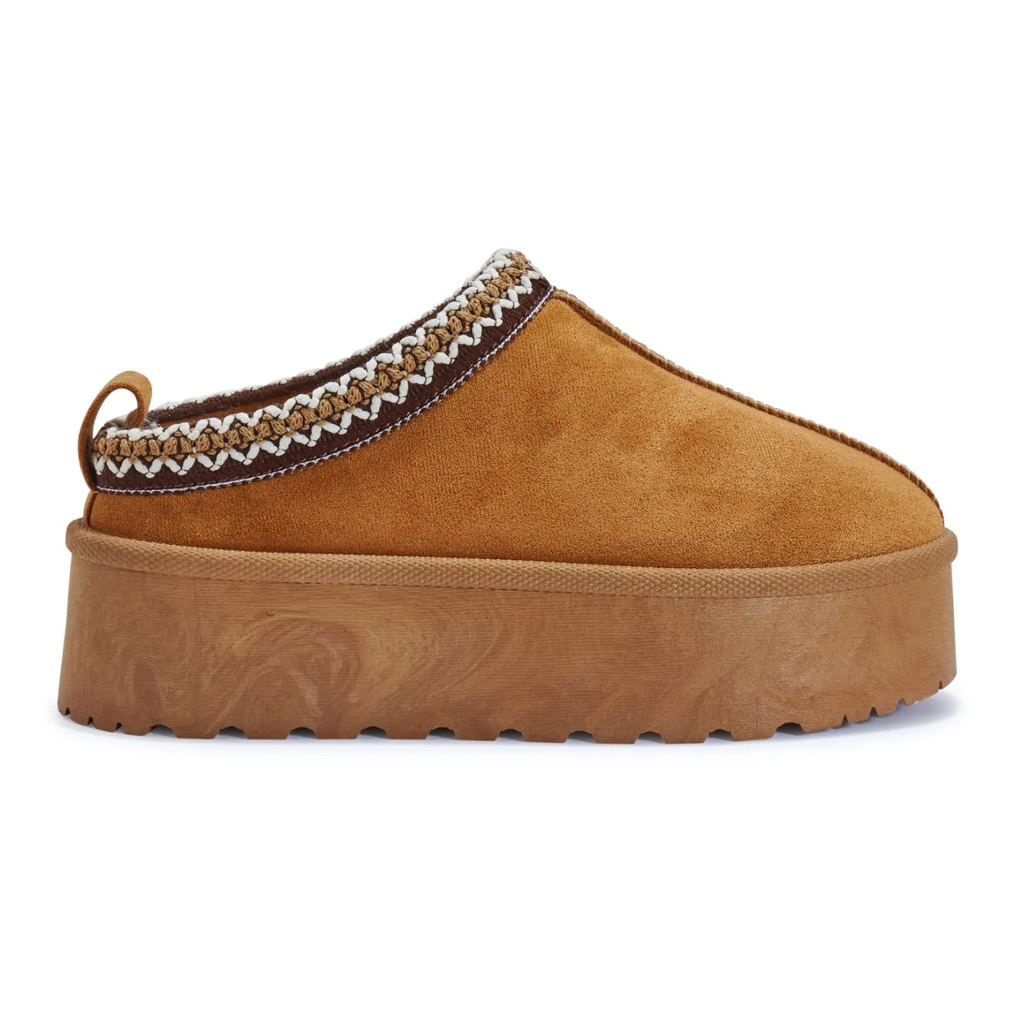 HOLLIE ULTRA PLATFORM CHESTNUT EMBROIDERED ANKLE SLIPPER BOOTS