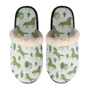 Horses Print on Demand Artwork Women's Fur Lined House Slippers