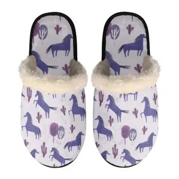 Horses Print on Demand Artwork Women's Fur Lined House Slippers