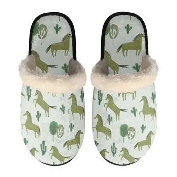 Horses Print on Demand Artwork Women's Fur Lined House Slippers