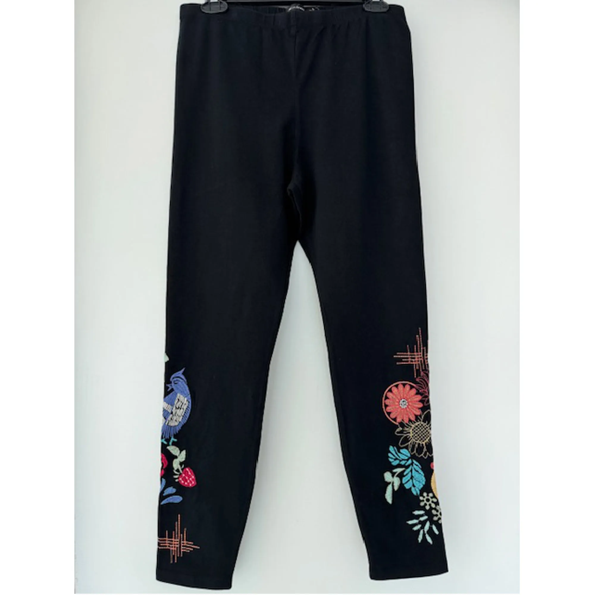 Johnny Was Cora Legging Cotton Floral Embroidery Leggings Pants Flower Black NEW
