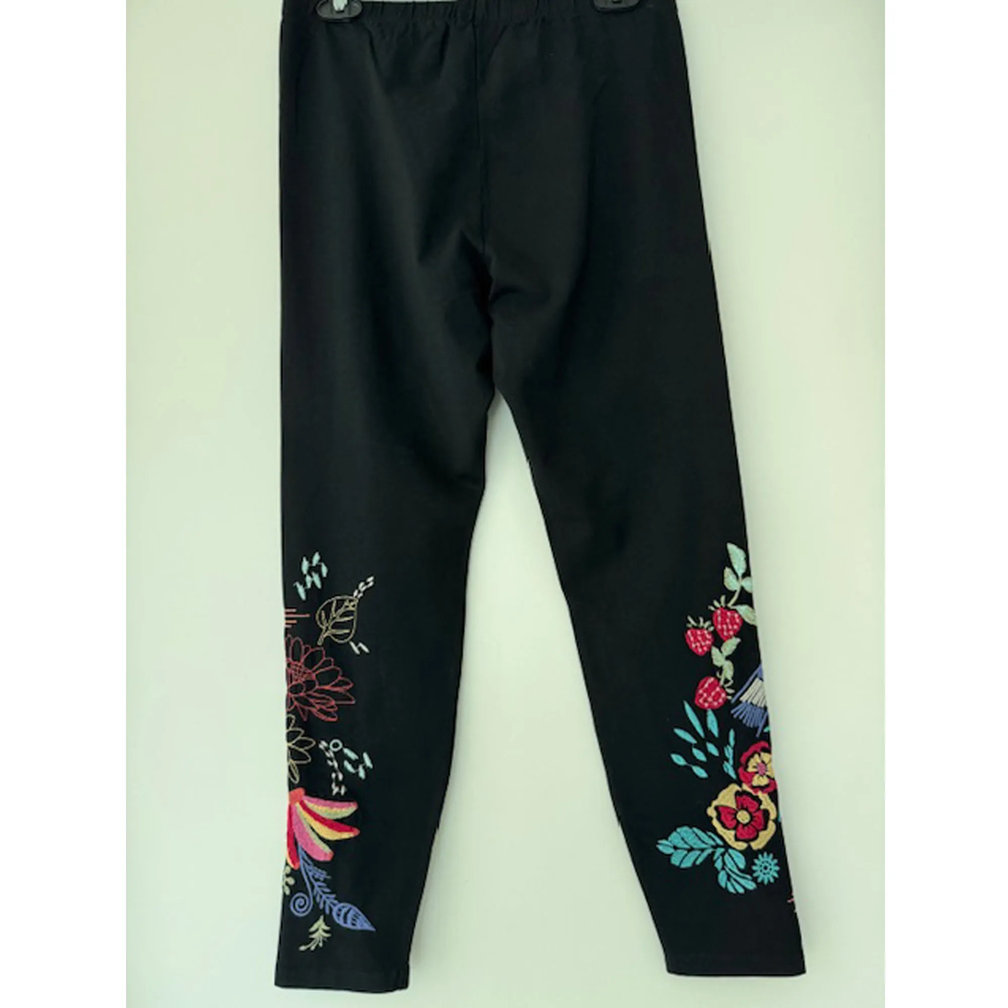 Johnny Was Cora Legging Cotton Floral Embroidery Leggings Pants Flower Black NEW