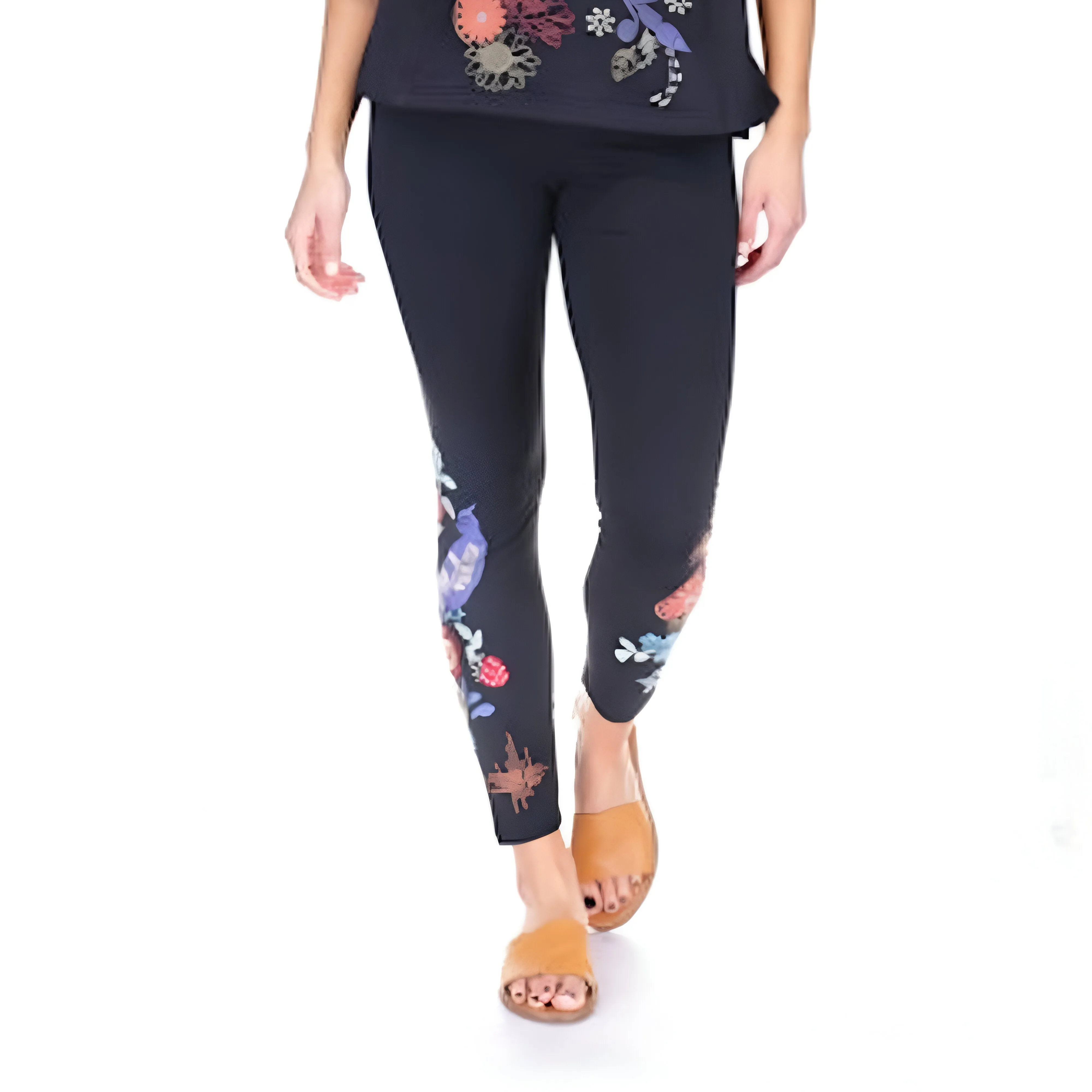 Johnny Was Cora Legging Cotton Floral Embroidery Leggings Pants Flower Black NEW