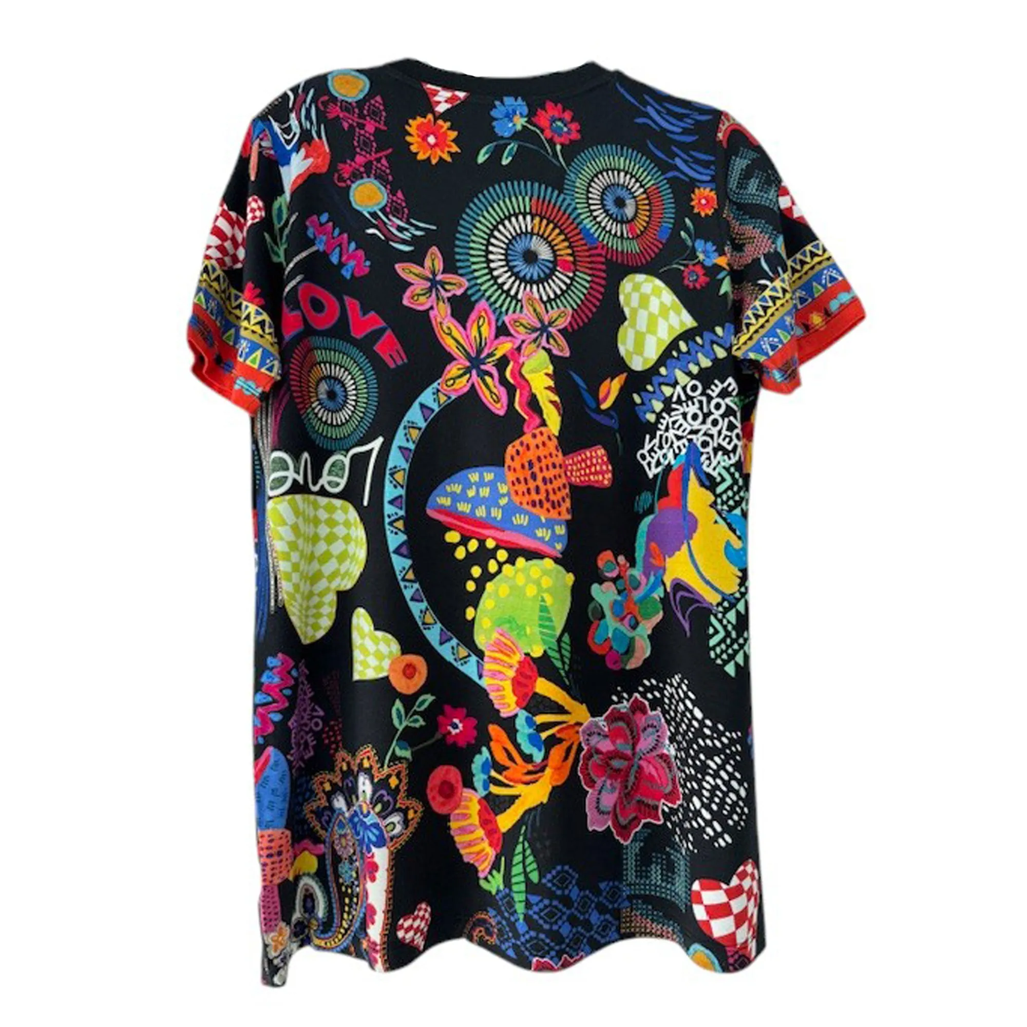 Johnny Was Janie Favorite Jenny Love Short Crew Floral Tee Shirt Black Top NEW