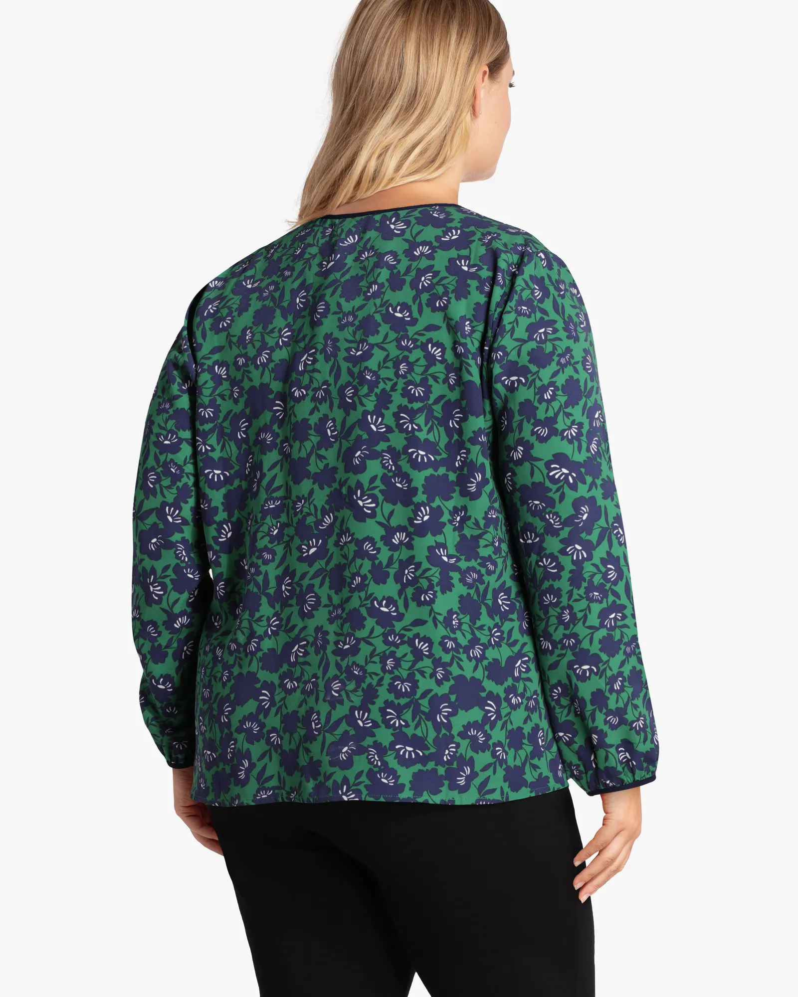 Juliette Printed Top with Piping | Forest Green / Navy