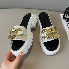 Lazy Slippers Cowhide Patent Leather Adhesive Shoes Platform | Brodtica.com