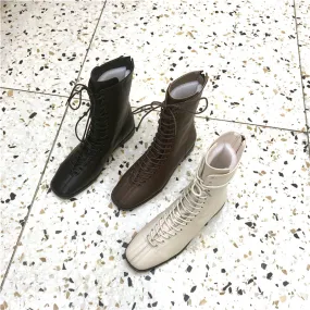 LUXE DESIGN LACE UP FLAT ANKLE BOOTS