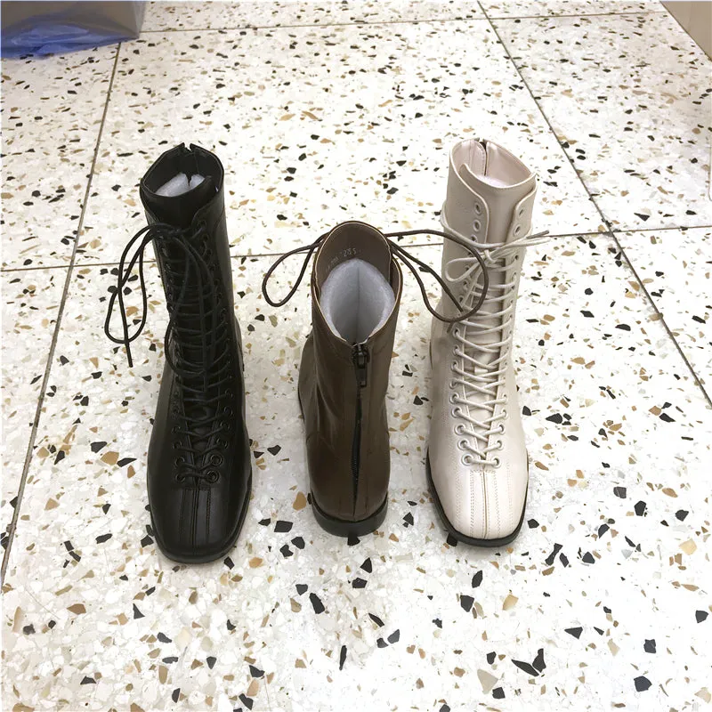 LUXE DESIGN LACE UP FLAT ANKLE BOOTS