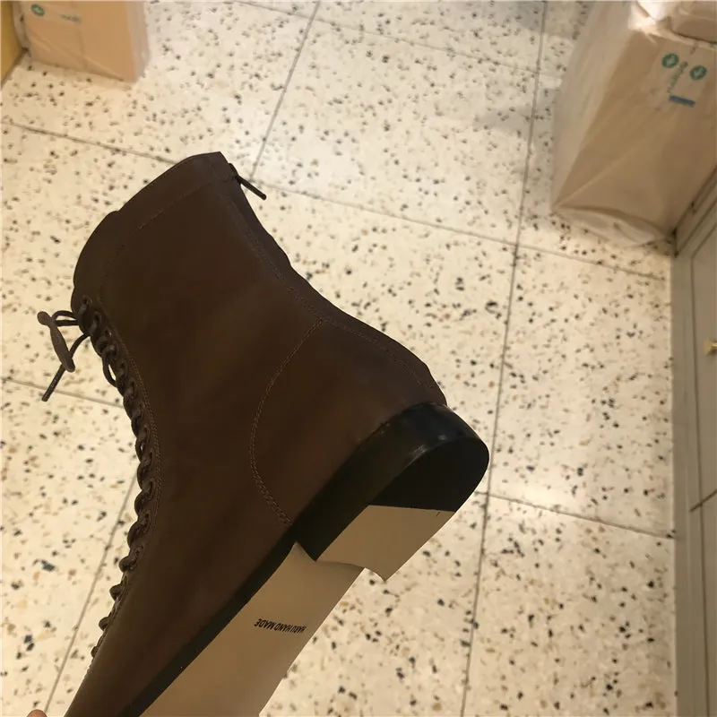 LUXE DESIGN LACE UP FLAT ANKLE BOOTS