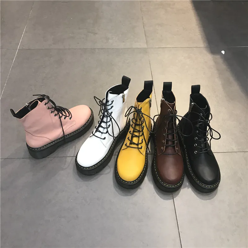 LUXE SEVEN DESIGN CHUNKY LACE UP ANKLE BOOTS