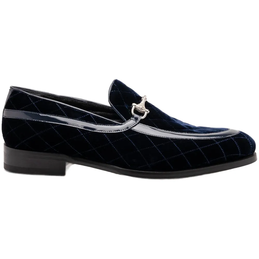 Mauri 3257-1 Patent/ Quilted Velvet W. Blue