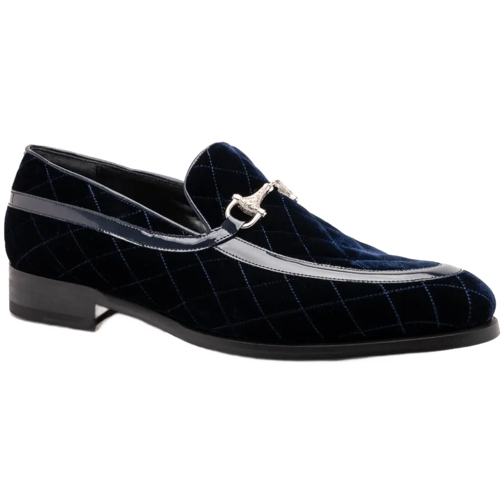 Mauri 3257-1 Patent/ Quilted Velvet W. Blue