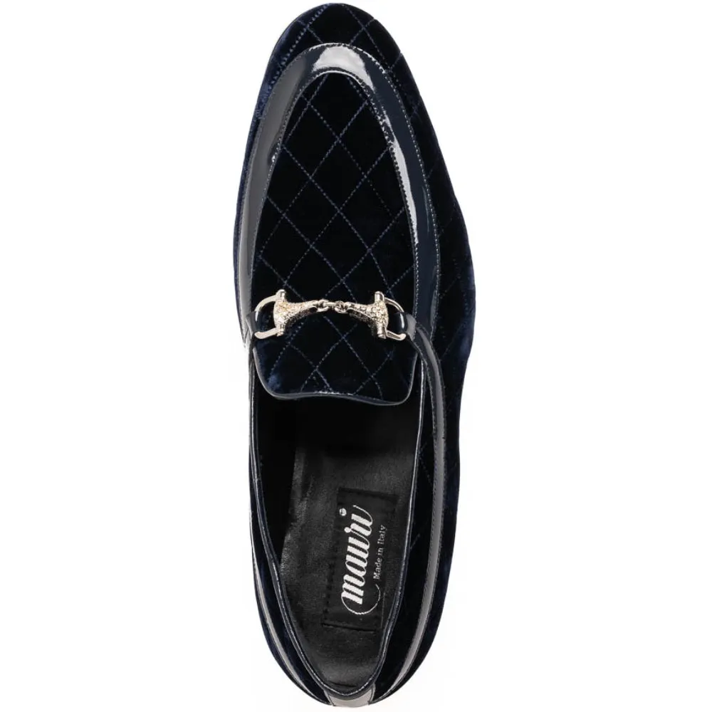 Mauri 3257-1 Patent/ Quilted Velvet W. Blue