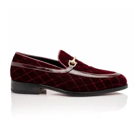 Mauri Allure in Ruby Red Mens Quilted Velvet / Patent leather Mens Slip-on Horsebit Loafers