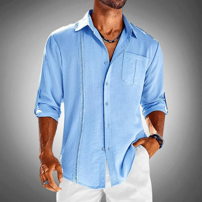 Men's Casual Long-Sleeve Shirt: Breathable Cotton Blend