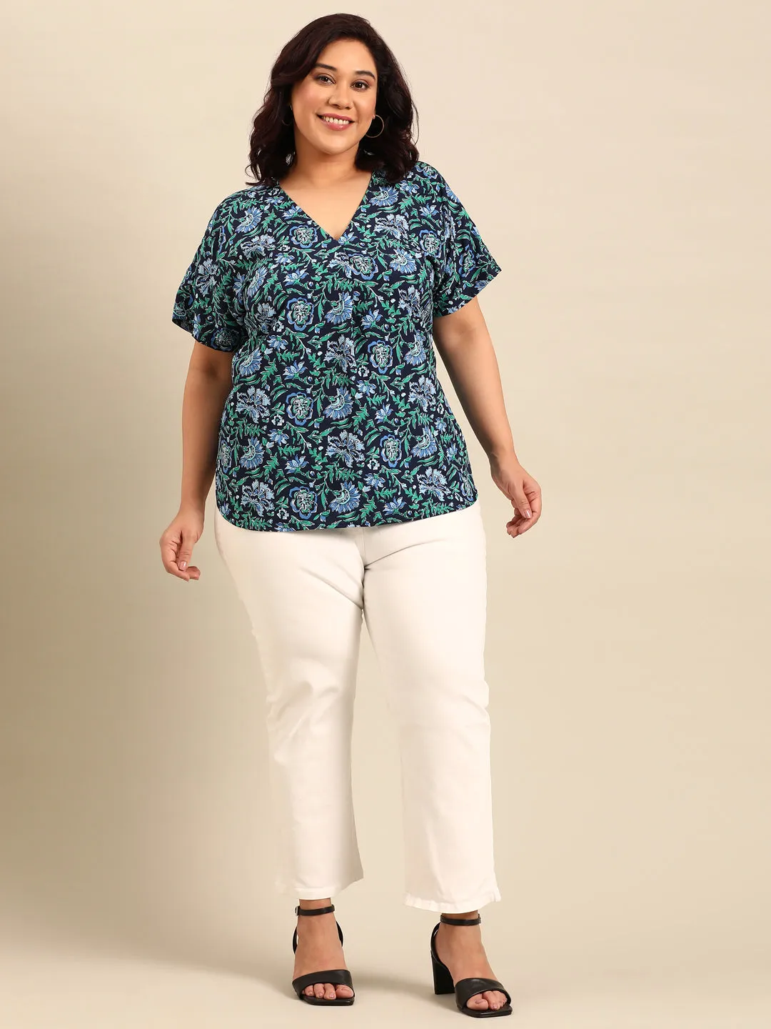 Navy Floral Printed Top