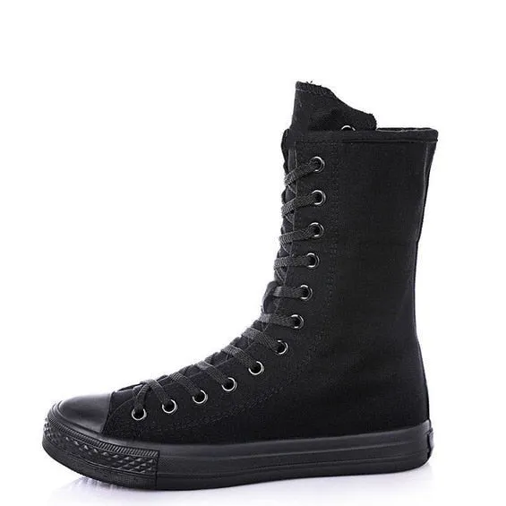 New 2023 Spring fashion ladies long canvas lace up long boot lace-up knee high zipper