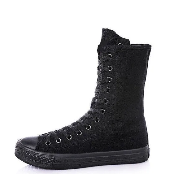 New 2023 Spring fashion ladies long canvas lace up long boot lace-up knee high zipper