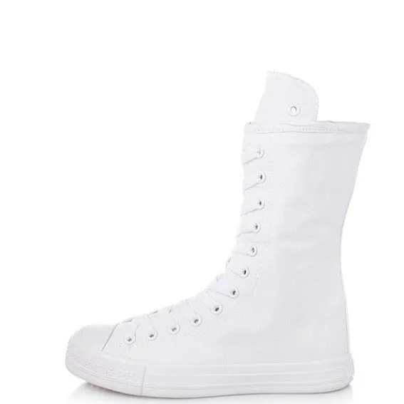 New 2023 Spring fashion ladies long canvas lace up long boot lace-up knee high zipper