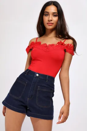 Red Shell Lace Bodysuit