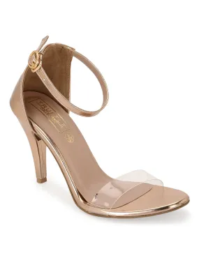 Rosegold Stilettos With Clear Straps
