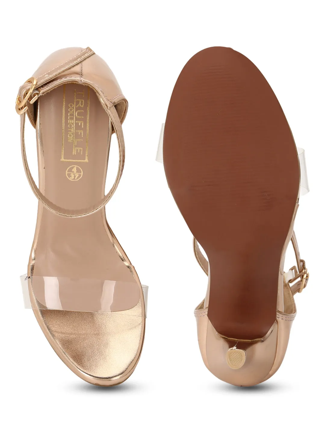 Rosegold Stilettos With Clear Straps