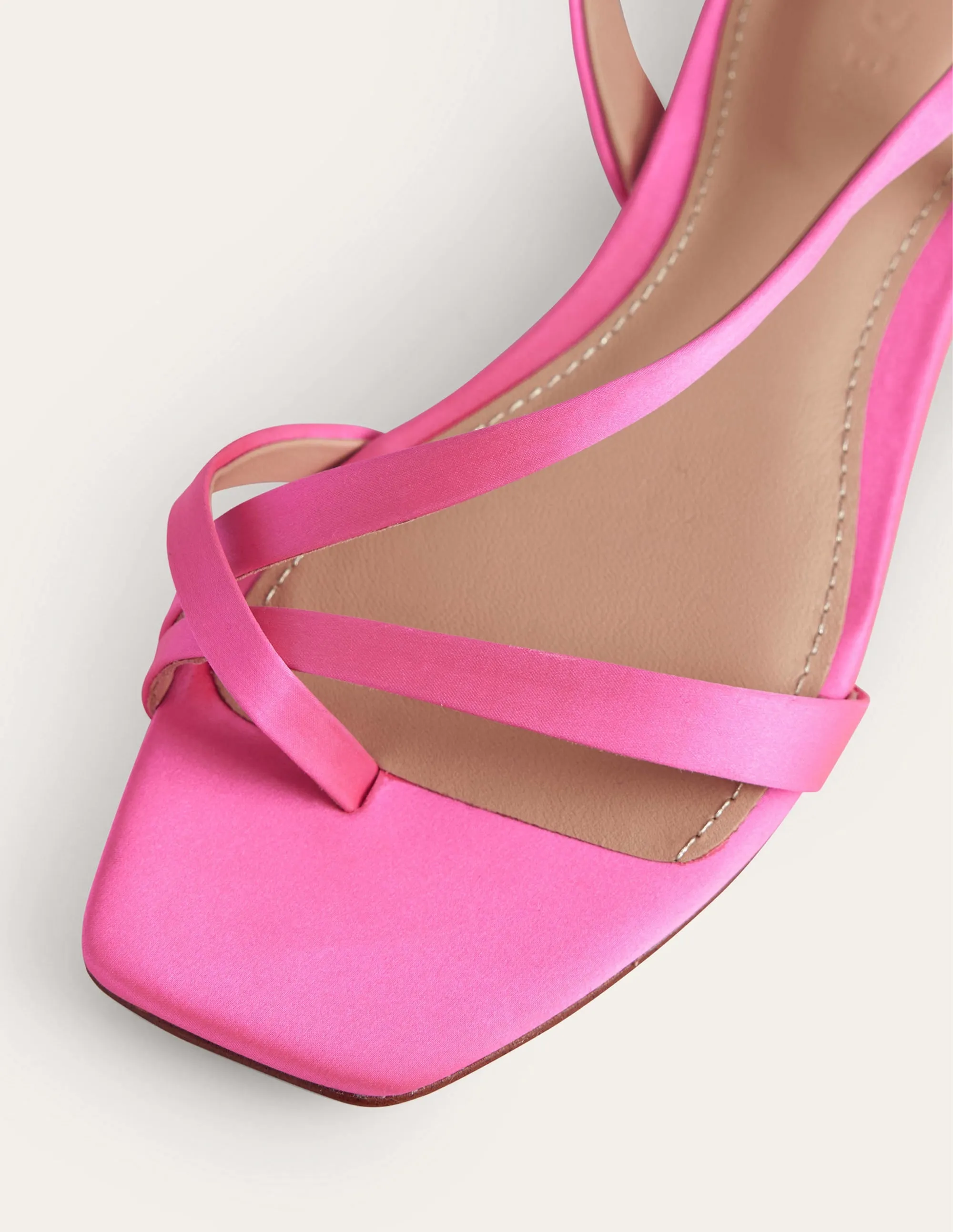 Satin Toe Loop Flat Sandals-Festival Pink Satin