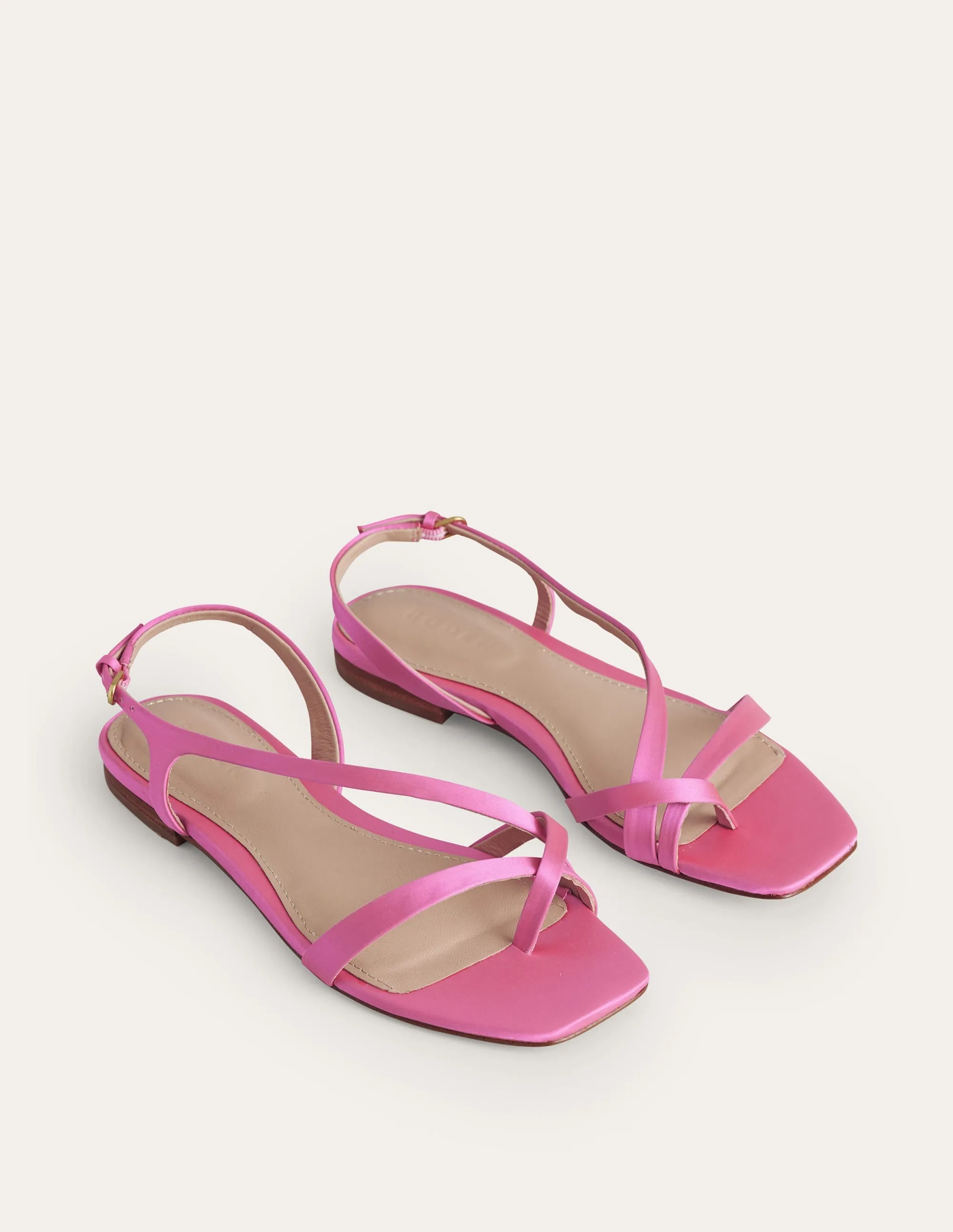 Satin Toe Loop Flat Sandals-Festival Pink Satin
