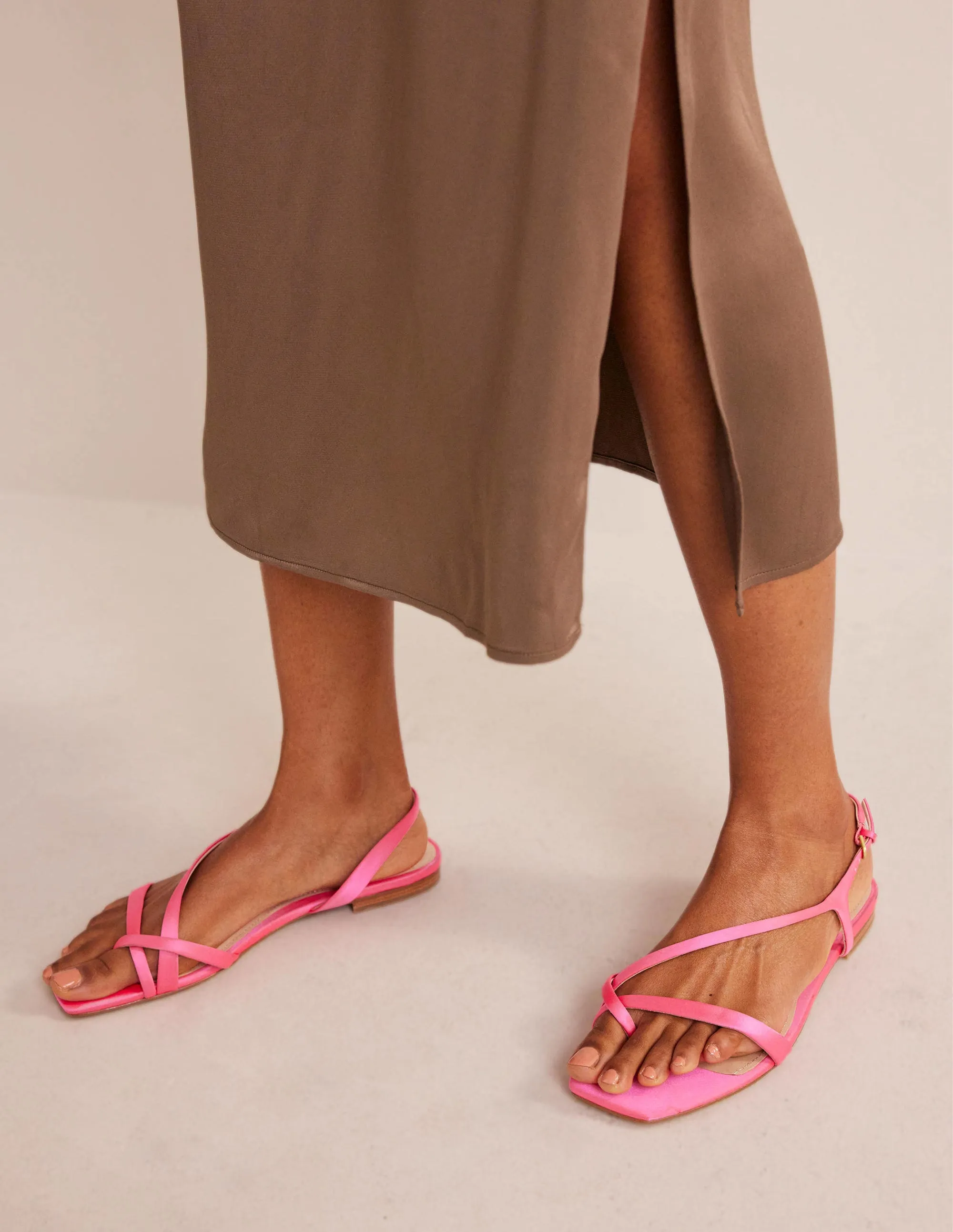 Satin Toe Loop Flat Sandals-Festival Pink Satin
