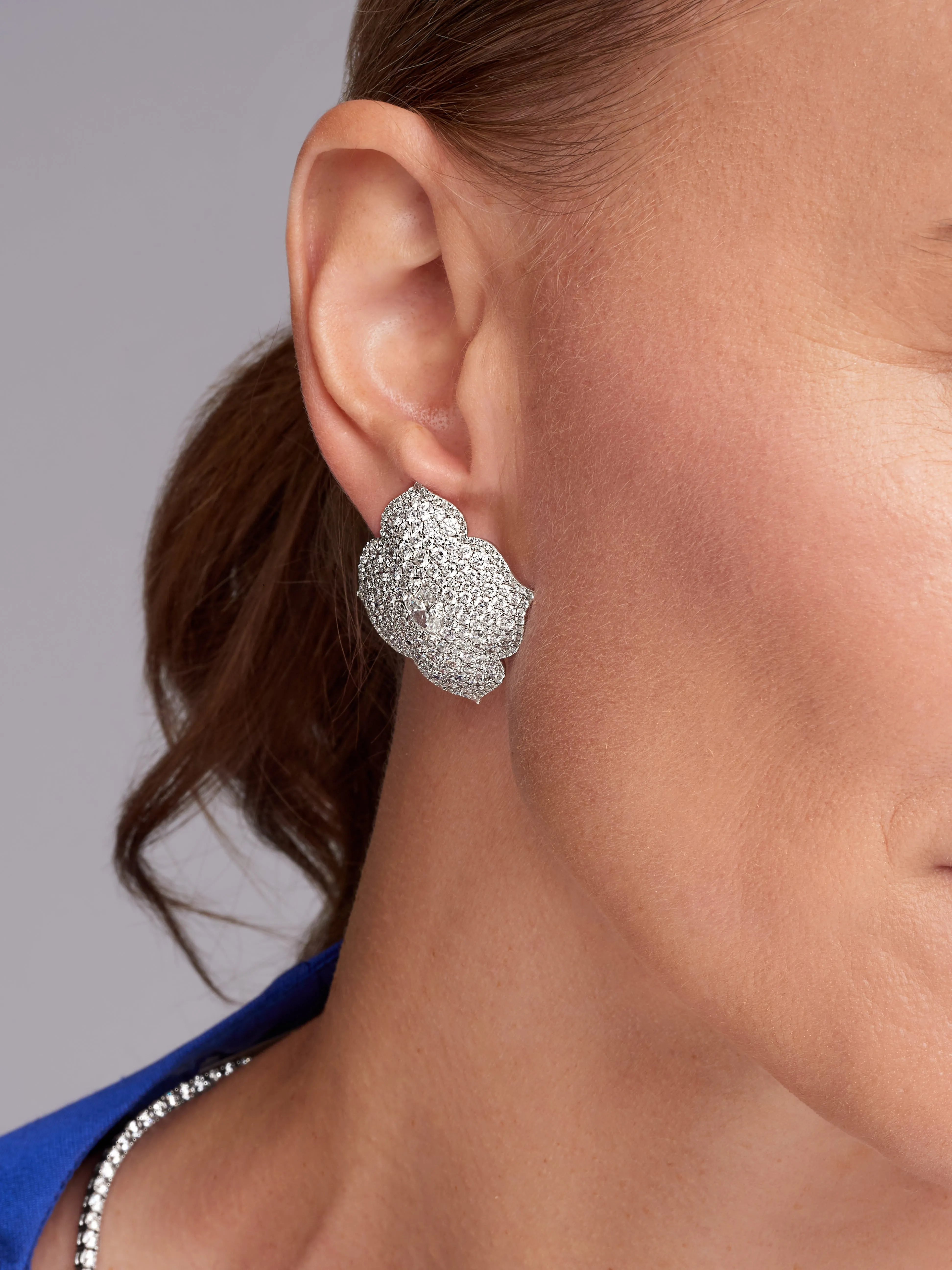 Sculptural Diamond Flower Earrings