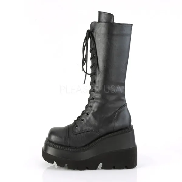 Shaker 72 Black Lace Up Cyber Goth Platform Knee Boot  - Demonia Direct