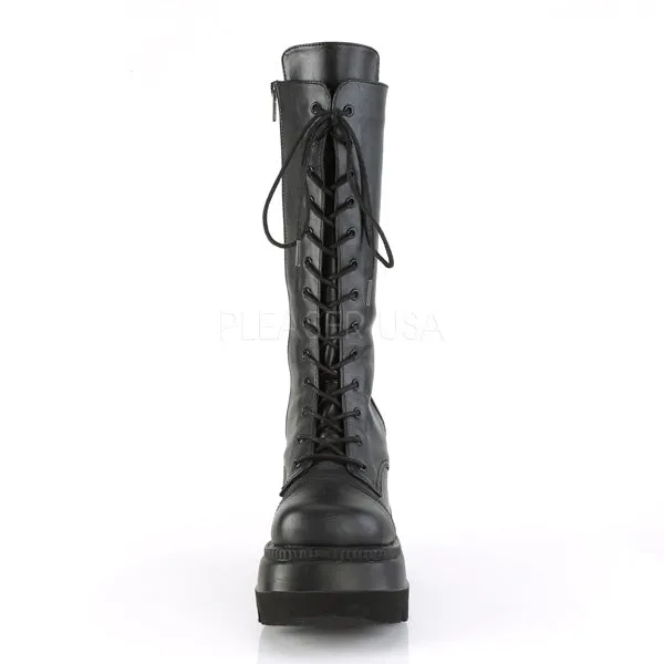 Shaker 72 Black Lace Up Cyber Goth Platform Knee Boot  - Demonia Direct
