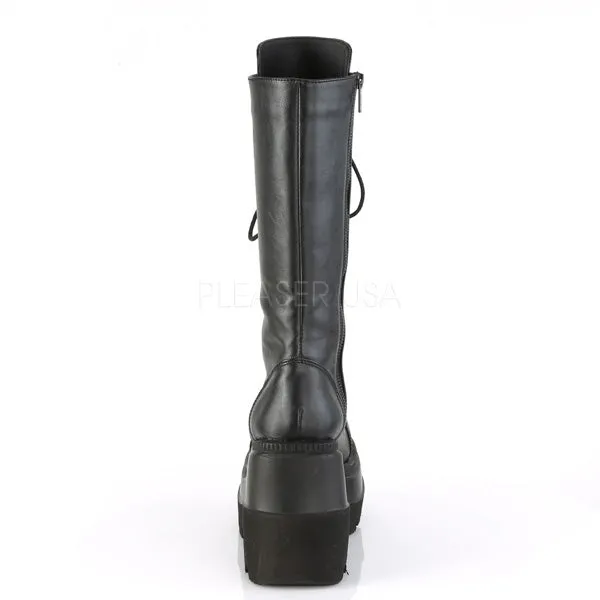 Shaker 72 Black Lace Up Cyber Goth Platform Knee Boot  - Demonia Direct