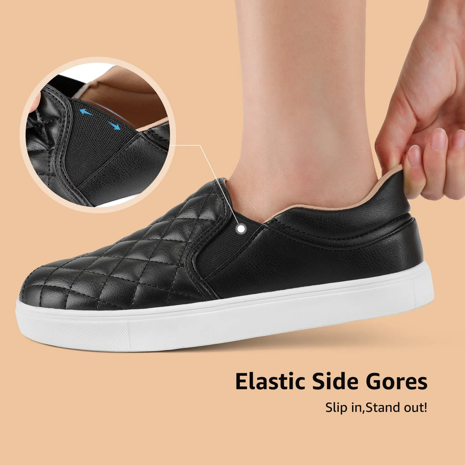 STQ Slip On Shoes for Women Fashion Sneakers Elees Quilted 2.0 Comfort Casual Fall Loafers