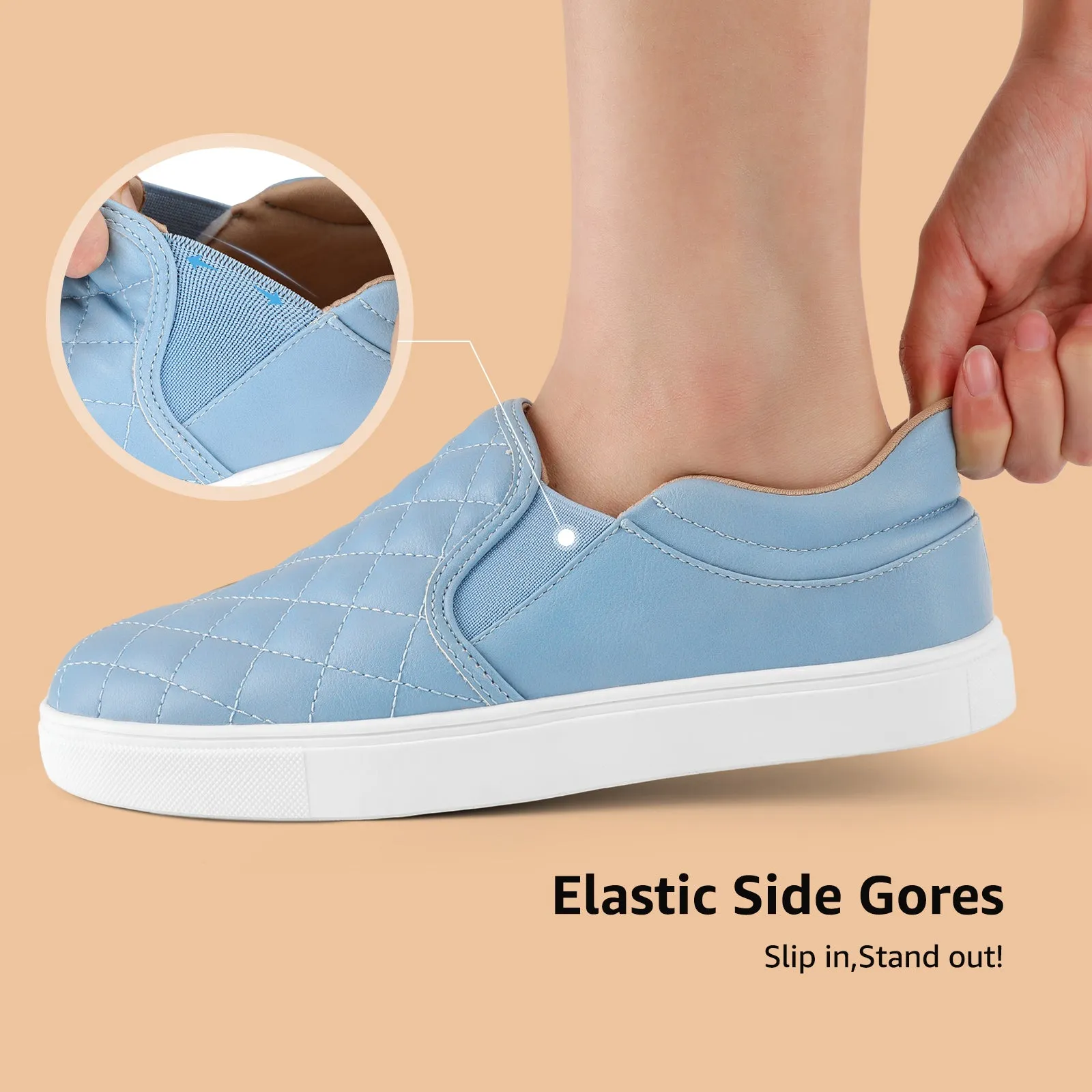 STQ Slip On Shoes for Women Fashion Sneakers Elees Quilted 2.0 Comfort Casual Fall Loafers