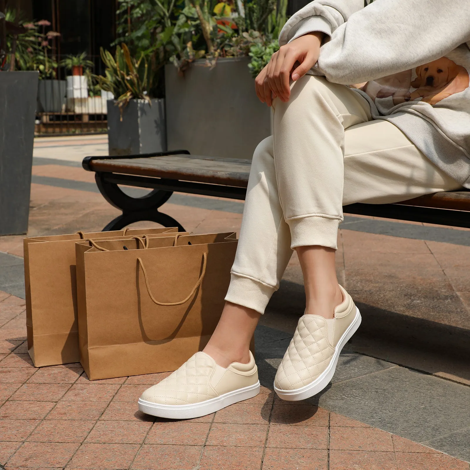 STQ Slip On Shoes for Women Fashion Sneakers Elees Quilted 2.0 Comfort Casual Fall Loafers