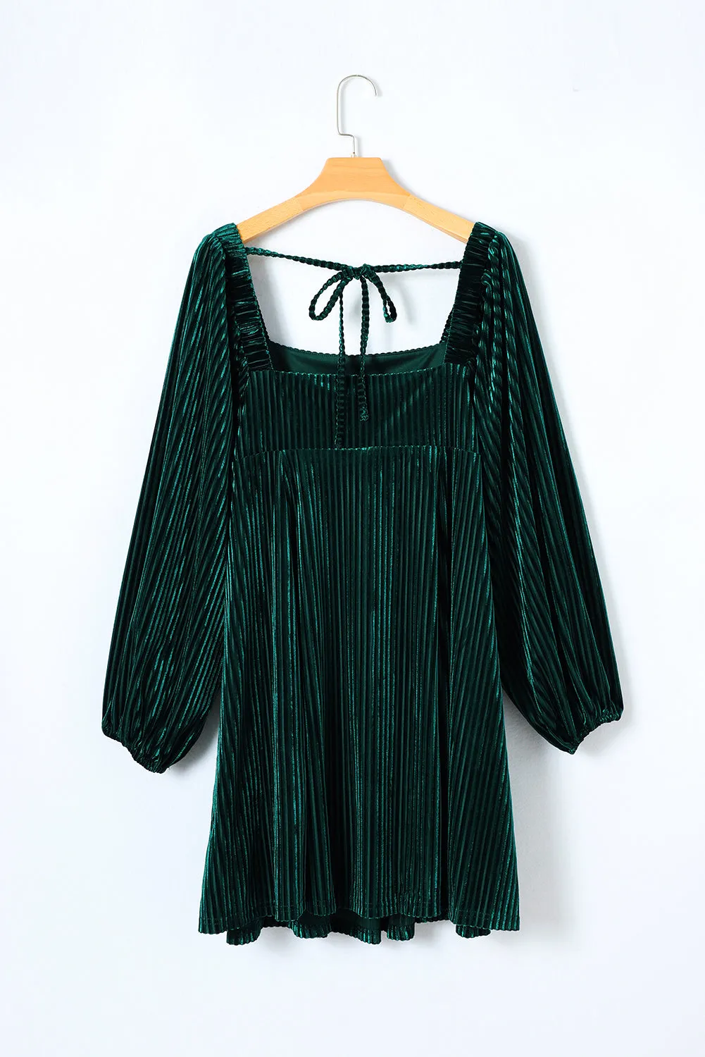 Tie Back Square Neck Velvet Babydoll Dress