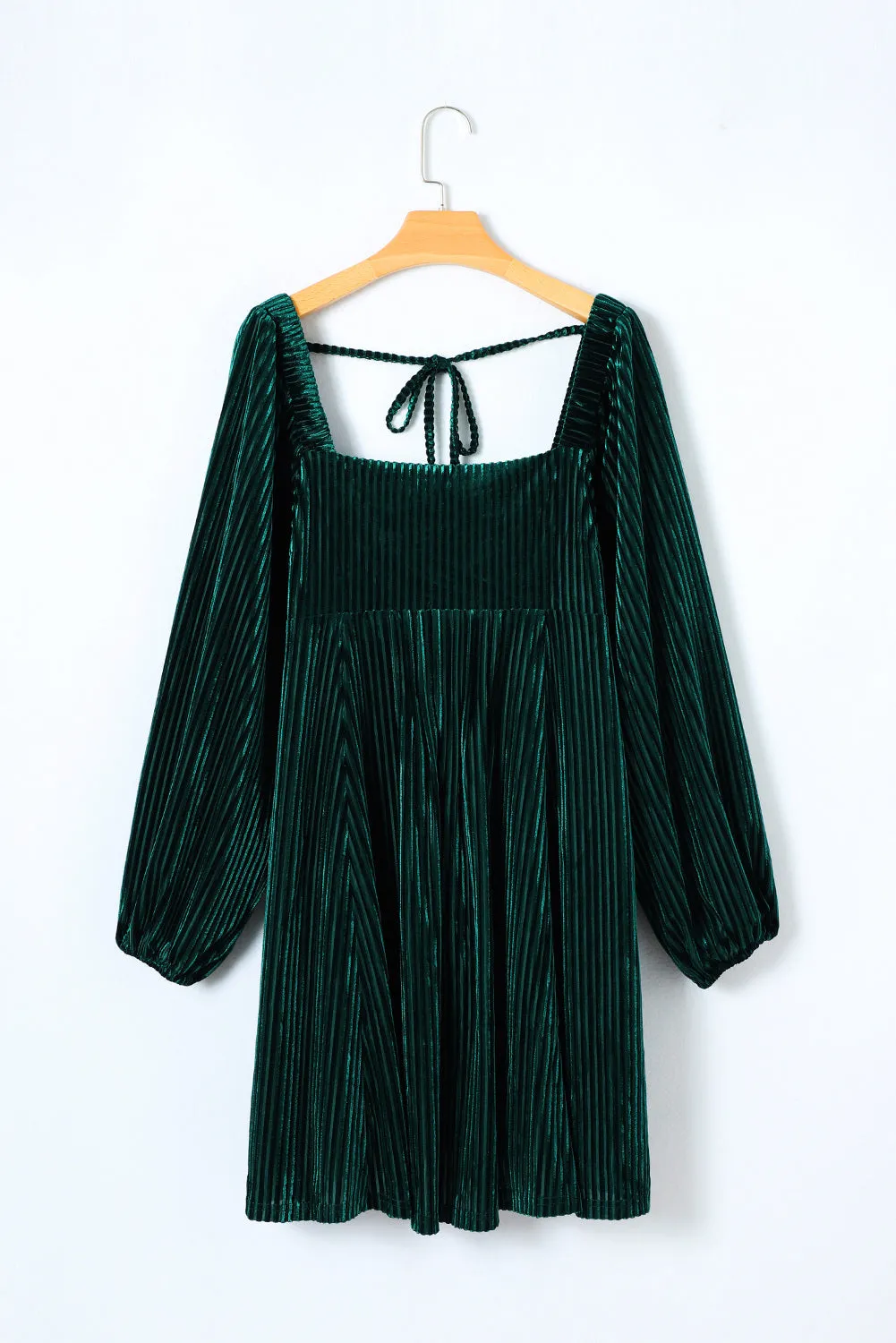 Tie Back Square Neck Velvet Babydoll Dress