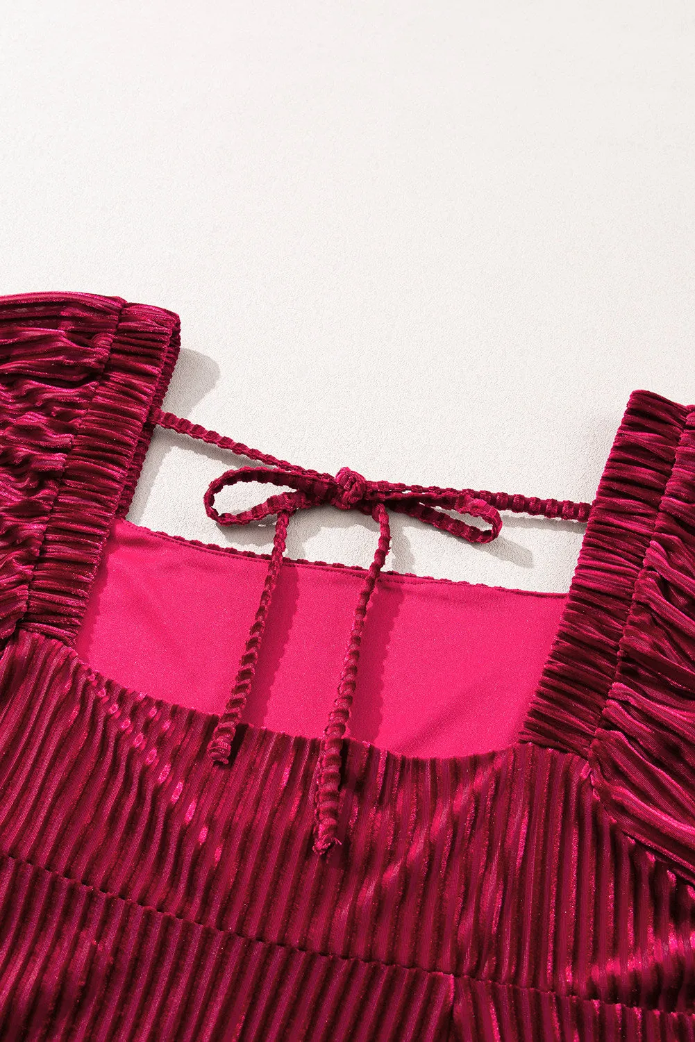 Tie Back Square Neck Velvet Babydoll Dress