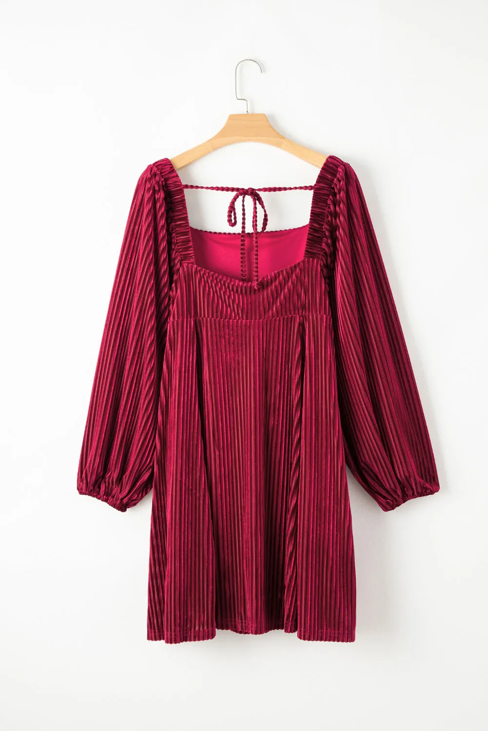 Tie Back Square Neck Velvet Babydoll Dress
